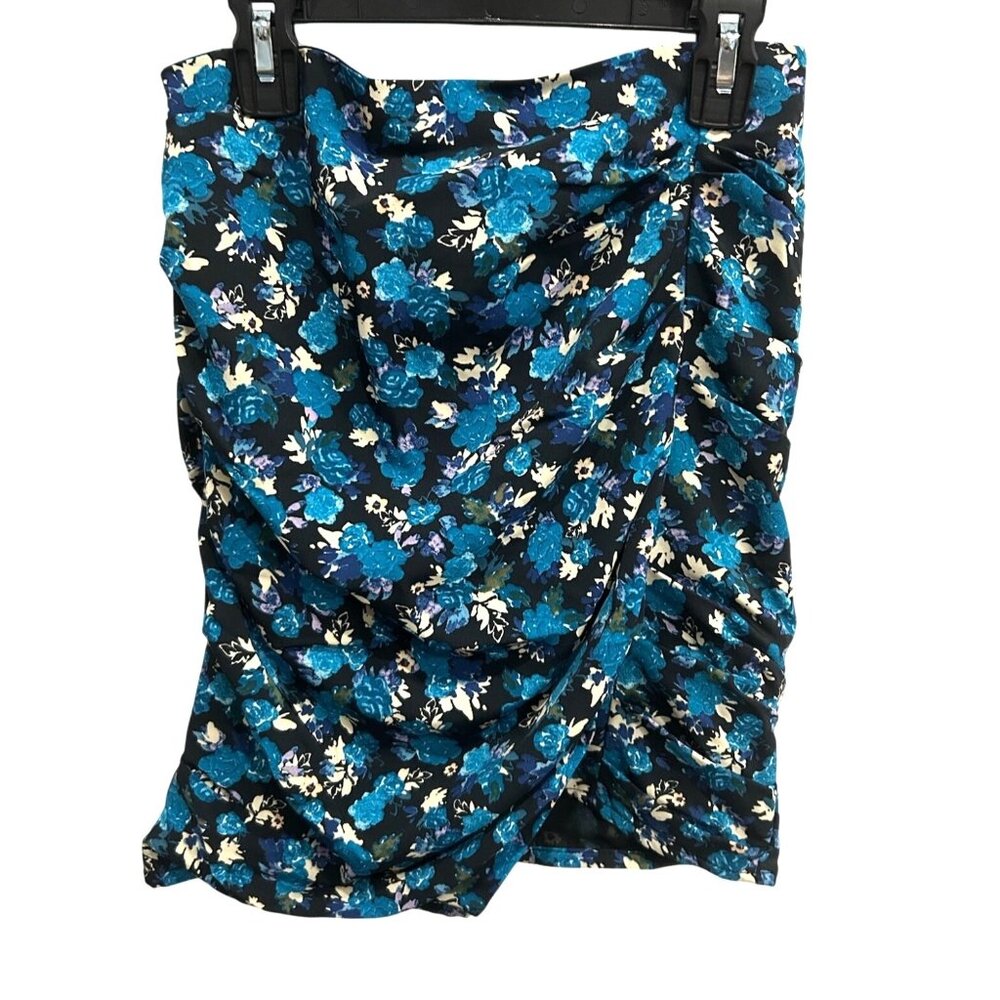 Zara Womens Floral Ruched Mini Skirt Black Blue Sz XS